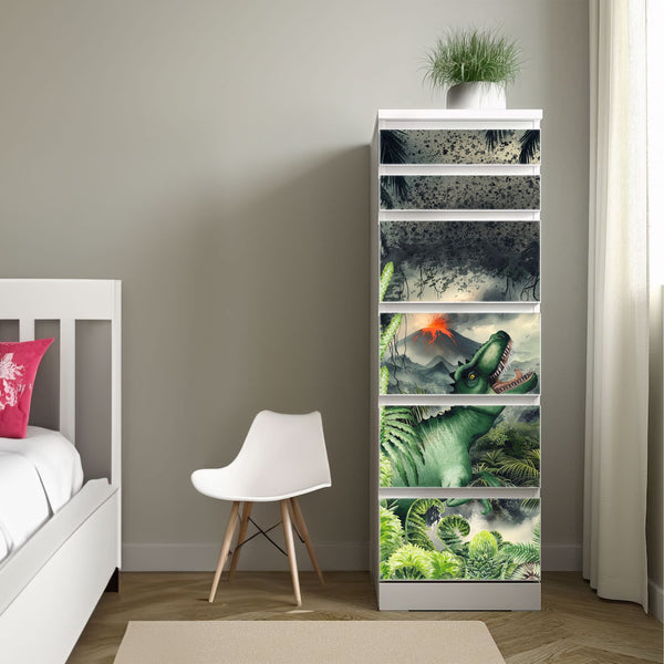 Möbelfolie passend für IKEA Malm Kommode Dinosaurier T-Rex Schrankfolie - Sunnywall - Individualität trifft Design