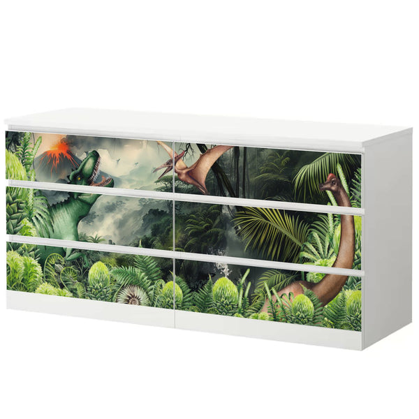 Möbelfolie passend für IKEA Malm Kommode Dinosaurier T-Rex Schrankfolie - Sunnywall - Individualität trifft Design