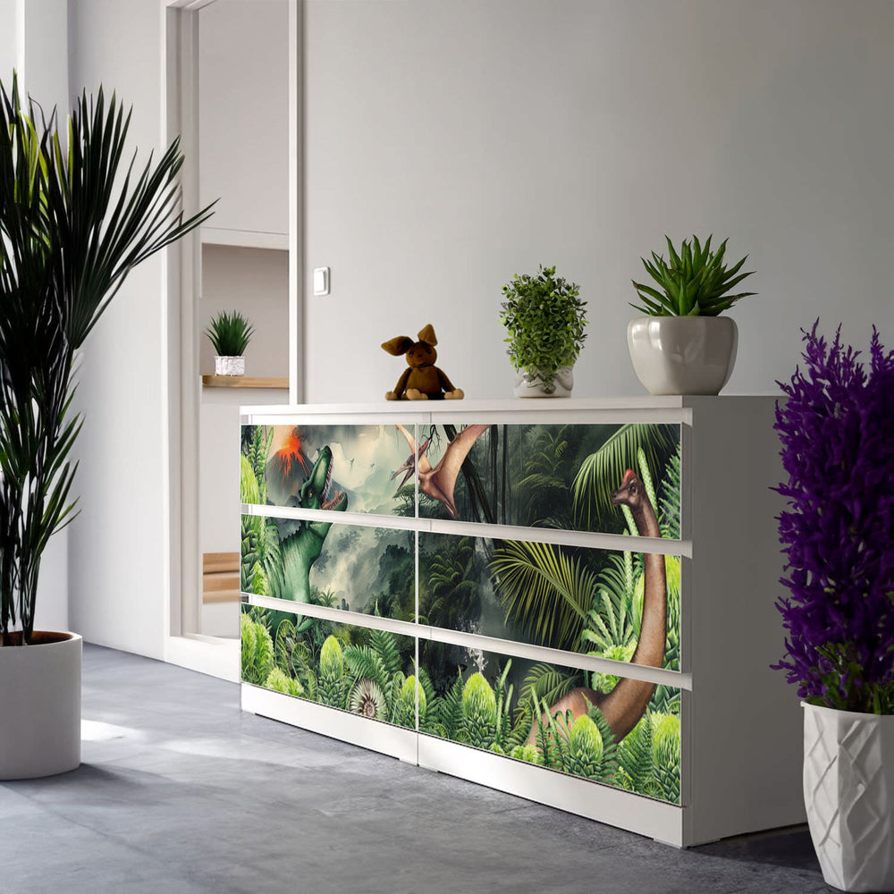 Möbelfolie passend für IKEA Malm Kommode Dinosaurier T-Rex Schrankfolie