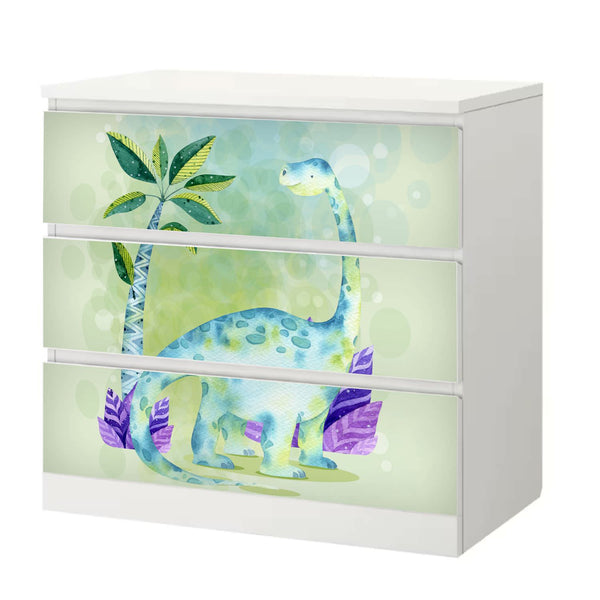 Möbelfolie passend für IKEA Malm Kommode Dino Kids Langhals Schrankfolie - Sunnywall - Individualität trifft Design