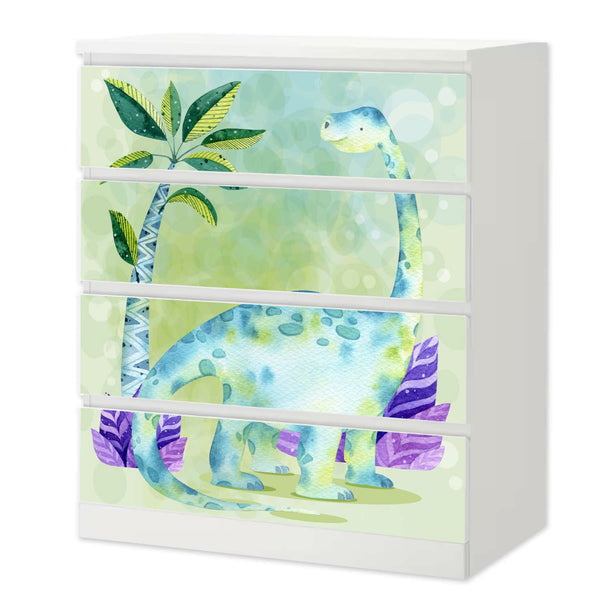 Möbelfolie passend für IKEA Malm Kommode Dino Kids Langhals Schrankfolie - Sunnywall - Individualität trifft Design