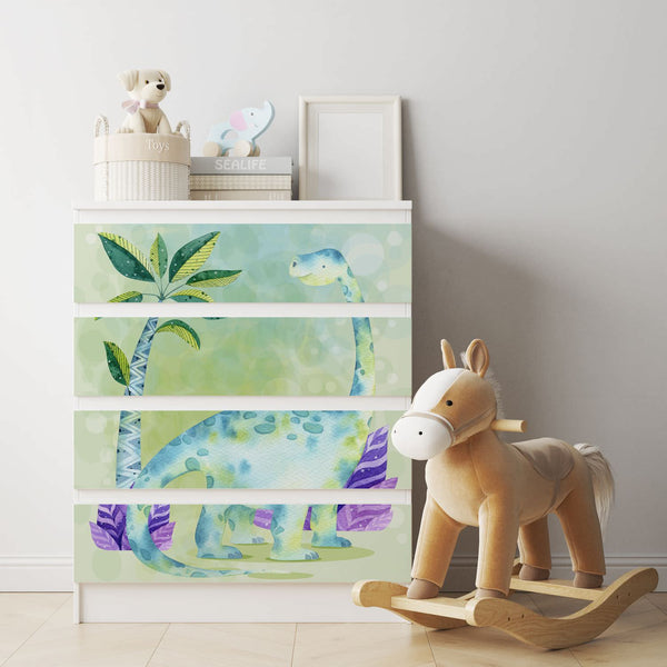Möbelfolie passend für IKEA Malm Kommode Dino Kids Langhals Schrankfolie - Sunnywall - Individualität trifft Design