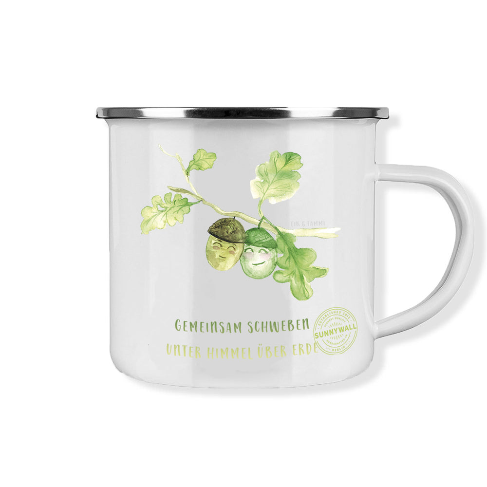 Campingbecher Emailletasse Tasse - Eicheln Gemeinsam schweben unter Himmel über Erde - Sunnywall - Individualität trifft Design