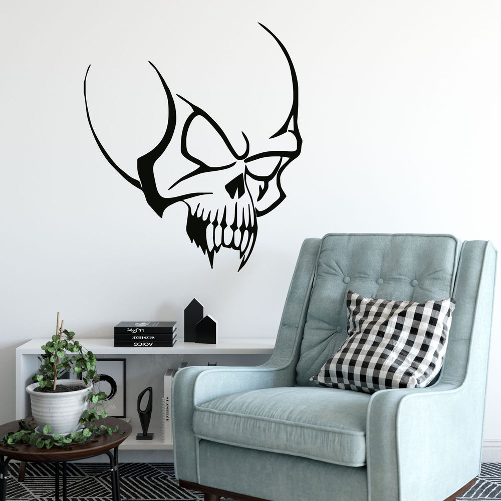 Wandtattoo Vampir Schädel – Mystisches Tribal-Design für eine düstere Wandgestaltung - Sunnywall - Individualität trifft Design