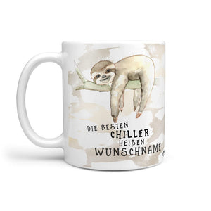 Tasse -  Die besten Chiller heißen - Wunschname Kaffeetasse - Faultier - Sunnywall - Individualität trifft Design