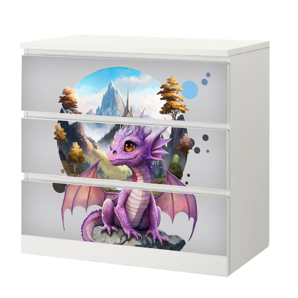 Möbelfolie passend für IKEA Malm Kommode Drache auf Fels Schrankfolie - Sunnywall - Individualität trifft Design