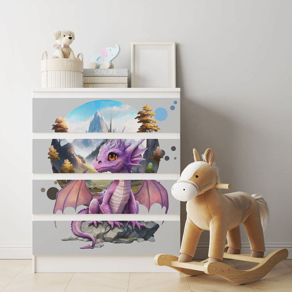 Möbelfolie passend für IKEA Malm Kommode Drache auf Fels Schrankfolie - Sunnywall - Individualität trifft Design