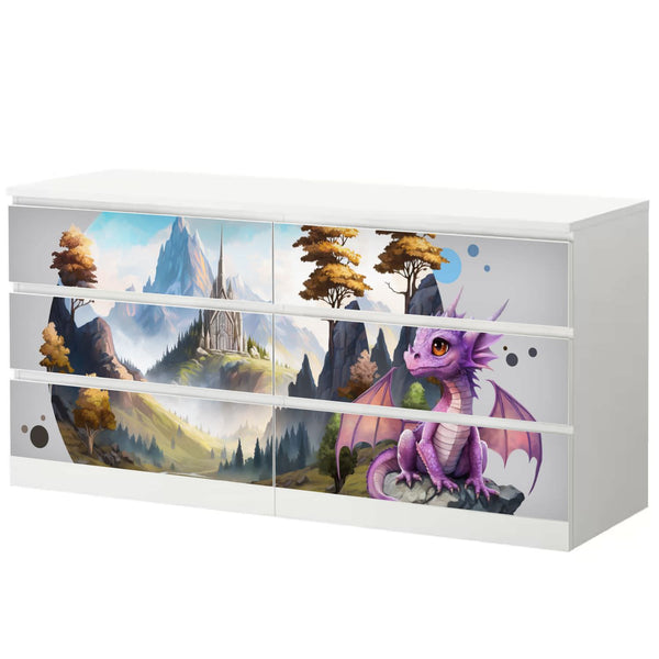 Möbelfolie passend für IKEA Malm Kommode Drache auf Fels Schrankfolie - Sunnywall - Individualität trifft Design