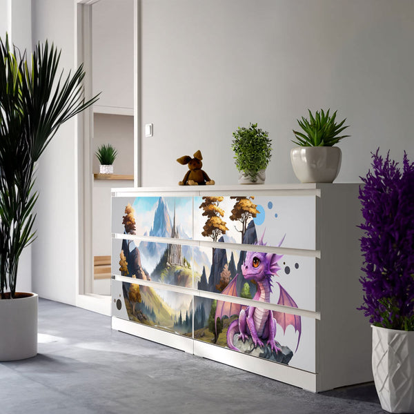 Möbelfolie passend für IKEA Malm Kommode Drache auf Fels Schrankfolie - Sunnywall - Individualität trifft Design
