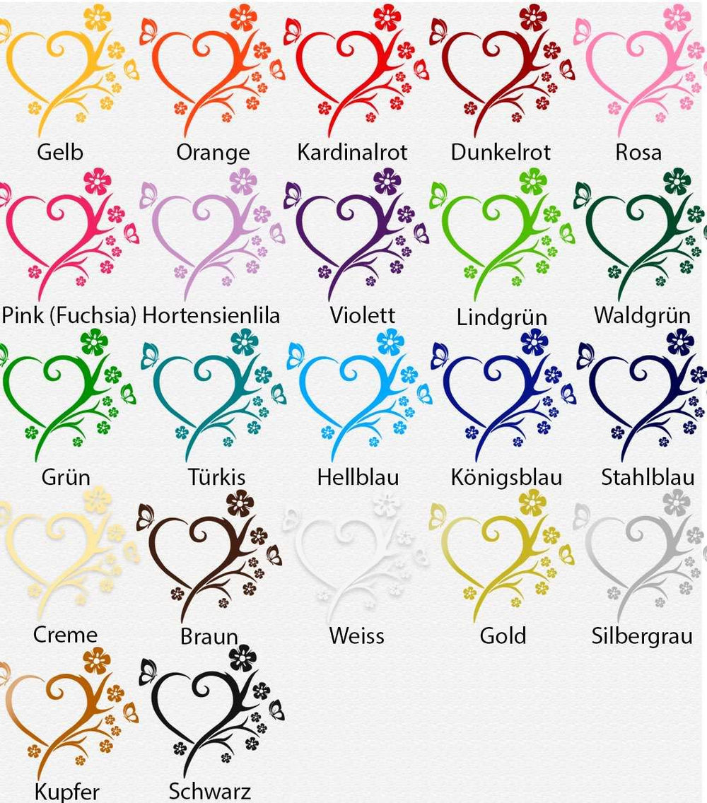 Wandtattoo – Herz mit Hibiskus Blüten & Schmetterling | Love & Liebe als romantische Wanddekoration - Sunnywall - Individualität trifft Design
