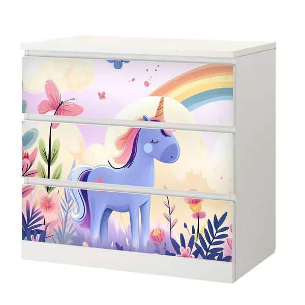 Möbelfolie passend für IKEA Malm Kommode Einhorn in Märchenwelt Schrankfolie - Sunnywall - Individualität trifft Design