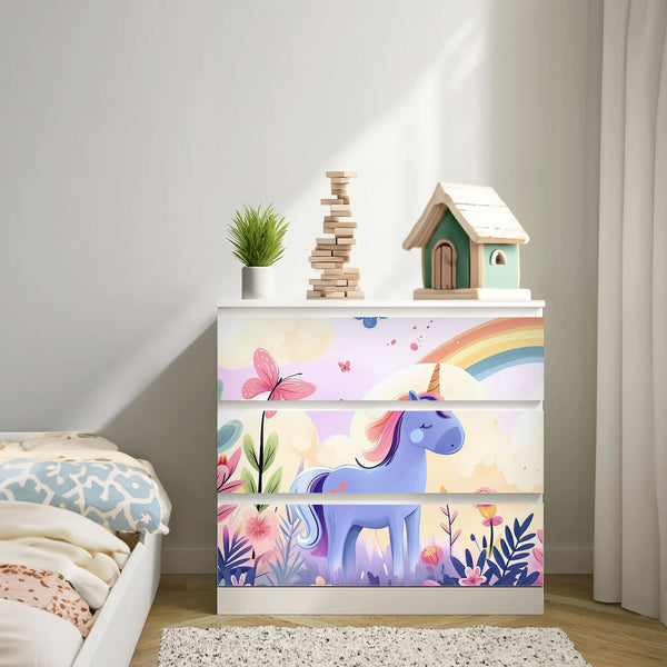 Möbelfolie passend für IKEA Malm Kommode Einhorn in Märchenwelt Schrankfolie - Sunnywall - Individualität trifft Design