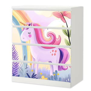 Möbelfolie passend für IKEA Malm Kommode Einhorn in Märchenwelt Schrankfolie - Sunnywall - Individualität trifft Design