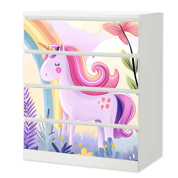 Möbelfolie passend für IKEA Malm Kommode Einhorn in Märchenwelt Schrankfolie - Sunnywall - Individualität trifft Design
