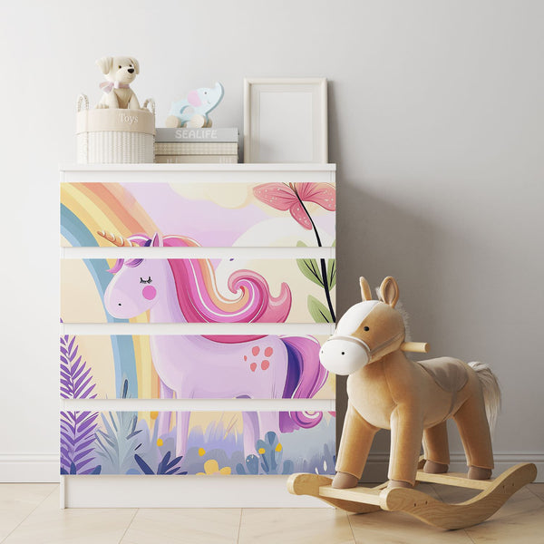 Möbelfolie passend für IKEA Malm Kommode Einhorn in Märchenwelt Schrankfolie - Sunnywall - Individualität trifft Design