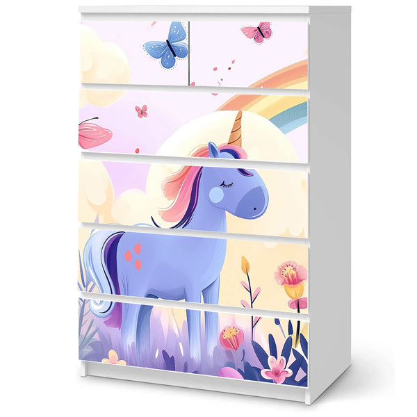 Möbelfolie passend für IKEA Malm Kommode Einhorn in Märchenwelt Schrankfolie - Sunnywall - Individualität trifft Design