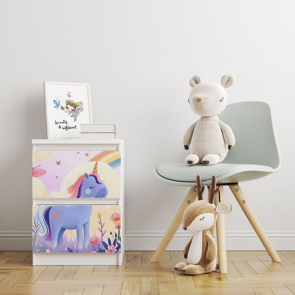 Möbelfolie passend für IKEA Malm Kommode Einhorn in Märchenwelt Schrankfolie - Sunnywall - Individualität trifft Design