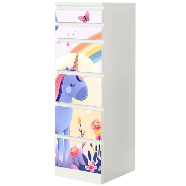 Möbelfolie passend für IKEA Malm Kommode Einhorn in Märchenwelt Schrankfolie - Sunnywall - Individualität trifft Design