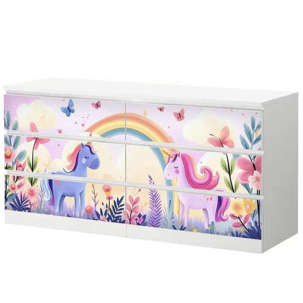 Möbelfolie passend für IKEA Malm Kommode Einhorn in Märchenwelt Schrankfolie - Sunnywall - Individualität trifft Design