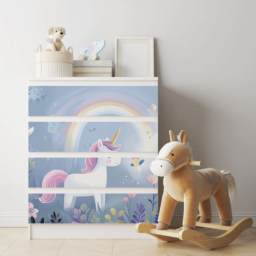 Möbelfolie passend für IKEA Malm Kommode Einhorn im Zauberwald Schrankfolie - Sunnywall - Individualität trifft Design