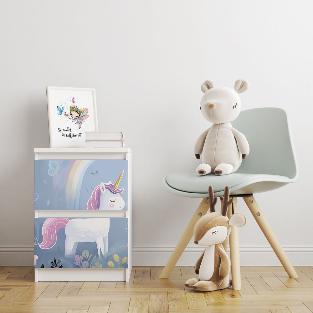 Möbelfolie passend für IKEA Malm Kommode Einhorn im Zauberwald Schrankfolie - Sunnywall - Individualität trifft Design