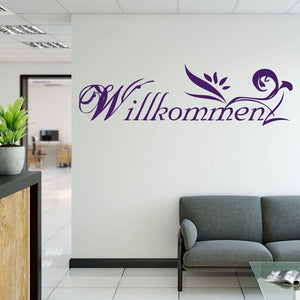 Wandaufkleber – Willkommen Schriftzug mit floraler Verzierung | Freundlicher und einladender Willkommensgruß für dein Zuhause - Sunnywall - Individualität trifft Design