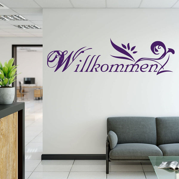 Wandaufkleber – Willkommen Schriftzug mit floraler Verzierung | Freundlicher und einladender Willkommensgruß für dein Zuhause - Sunnywall - Individualität trifft Design