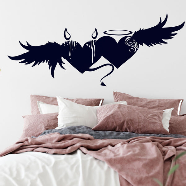 Wandtattoo Geflügelte Herzen – Engel & Teufelchen | Himmlische & freche Liebe als stylischer Wandaufkleber - Sunnywall - Individualität trifft Design