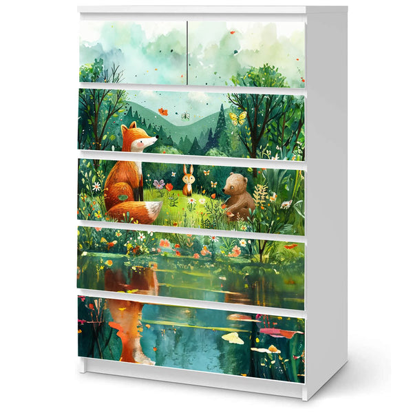 Möbelfolie passend für IKEA Malm Kommode Waldtiere am See Schrankfolie - Sunnywall - Individualität trifft Design