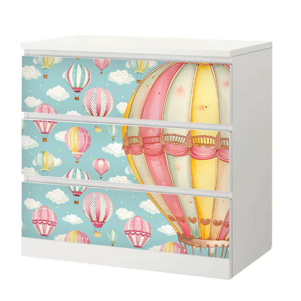Möbelfolie passend für IKEA Malm Kommode rosa Heißluftballons Pattern Schrankfolie - Sunnywall - Individualität trifft Design