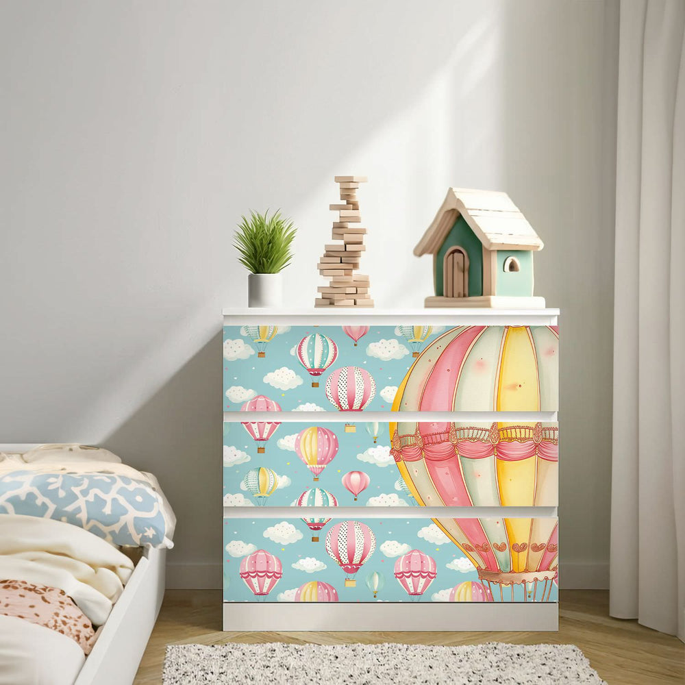 Möbelfolie passend für IKEA Malm Kommode rosa Heißluftballons Pattern Schrankfolie - Sunnywall - Individualität trifft Design