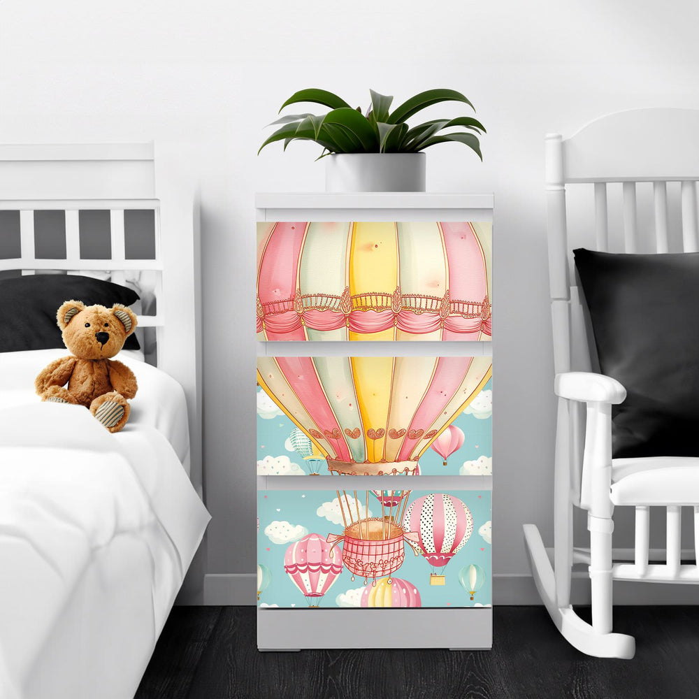 Möbelfolie passend für IKEA Malm Kommode rosa Heißluftballons Pattern Schrankfolie - Sunnywall - Individualität trifft Design