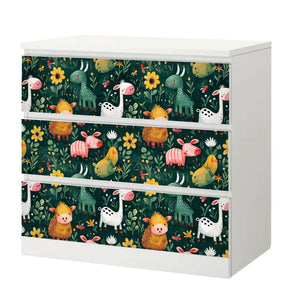 Möbelfolie passend für IKEA Malm Kommode Farmtiere Pattern Schrankfolie - Sunnywall - Individualität trifft Design