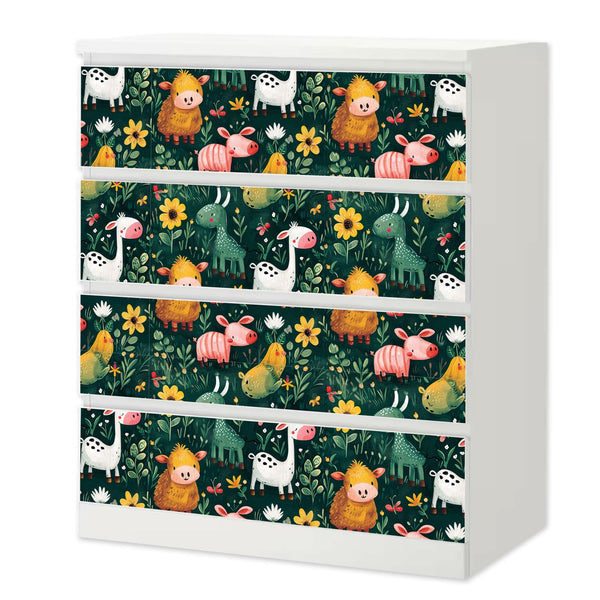 Möbelfolie passend für IKEA Malm Kommode Farmtiere Pattern Schrankfolie - Sunnywall - Individualität trifft Design
