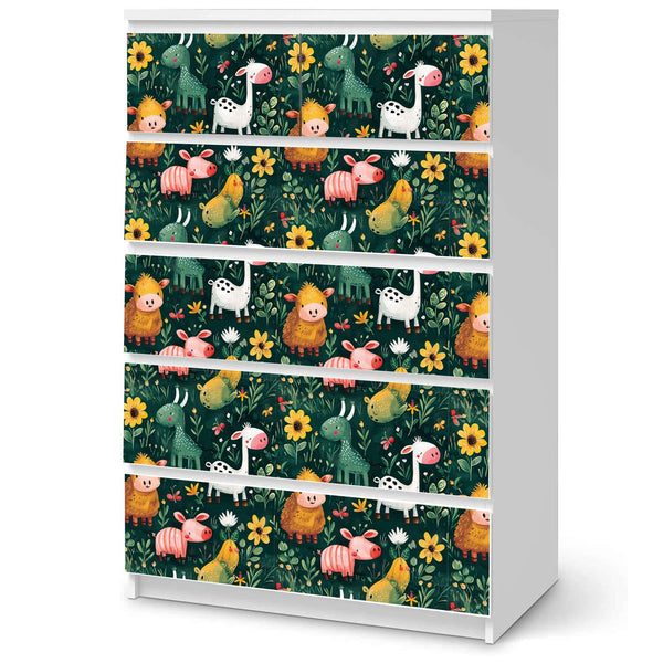 Möbelfolie passend für IKEA Malm Kommode Farmtiere Pattern Schrankfolie - Sunnywall - Individualität trifft Design