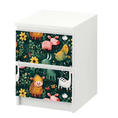 Möbelfolie passend für IKEA Malm Kommode Farmtiere Pattern Schrankfolie - Sunnywall - Individualität trifft Design