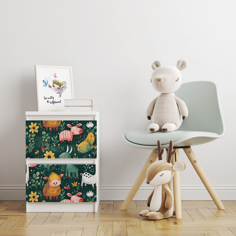 Möbelfolie passend für IKEA Malm Kommode Farmtiere Pattern Schrankfolie - Sunnywall - Individualität trifft Design