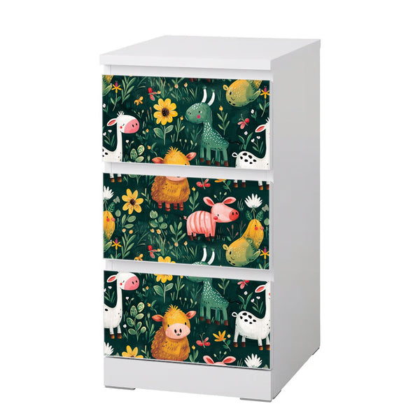 Möbelfolie passend für IKEA Malm Kommode Farmtiere Pattern Schrankfolie - Sunnywall - Individualität trifft Design