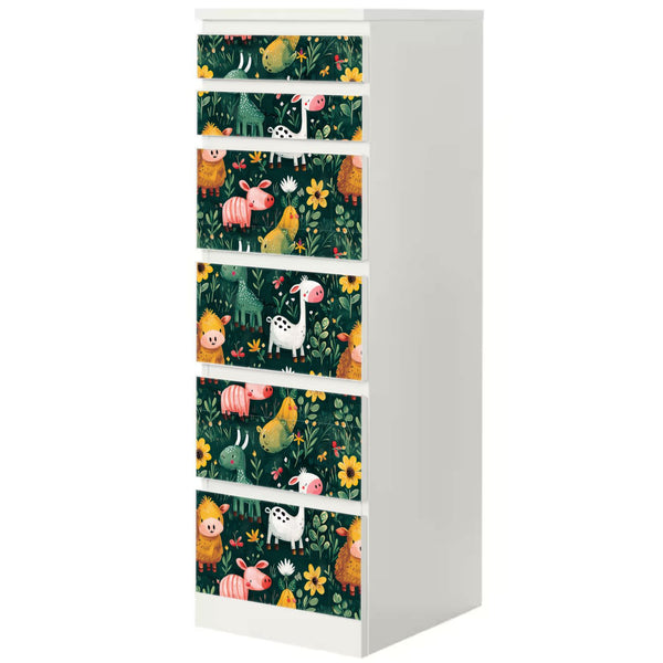 Möbelfolie passend für IKEA Malm Kommode Farmtiere Pattern Schrankfolie - Sunnywall - Individualität trifft Design