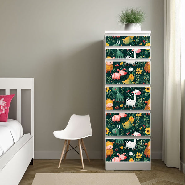 Möbelfolie passend für IKEA Malm Kommode Farmtiere Pattern Schrankfolie - Sunnywall - Individualität trifft Design