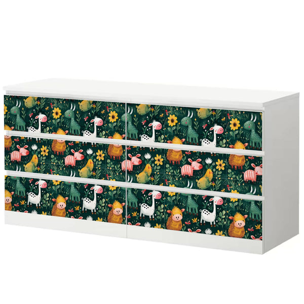 Möbelfolie passend für IKEA Malm Kommode Farmtiere Pattern Schrankfolie - Sunnywall - Individualität trifft Design