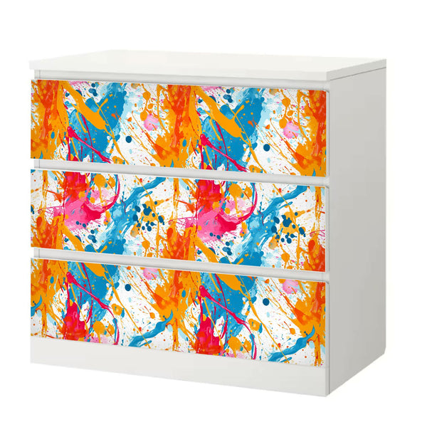 Möbelfolie passend für IKEA Malm Kommode Farbkleckse Splash Schrankfolie - Sunnywall - Individualität trifft Design