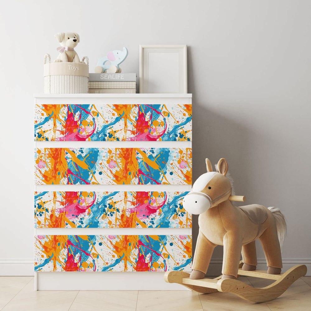 Möbelfolie passend für IKEA Malm Kommode Farbkleckse Splash Schrankfolie - Sunnywall - Individualität trifft Design