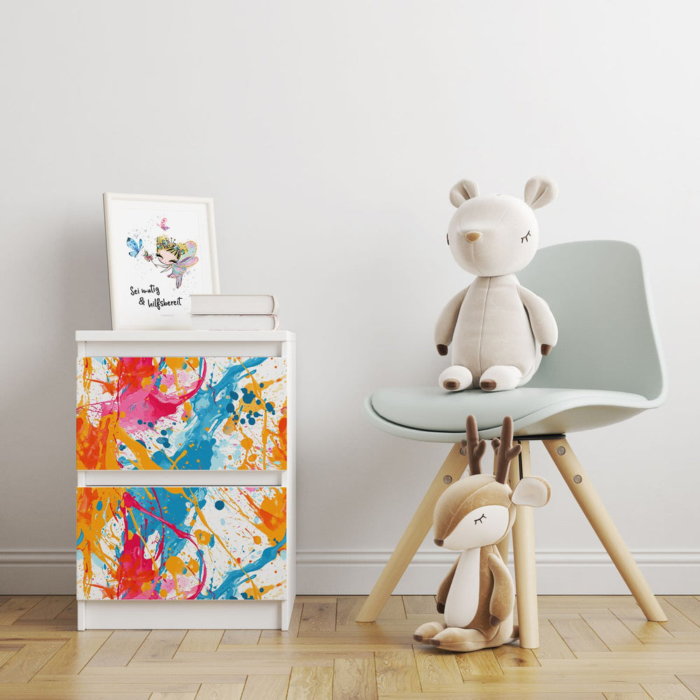 Möbelfolie passend für IKEA Malm Kommode Farbkleckse Splash Schrankfolie - Sunnywall - Individualität trifft Design