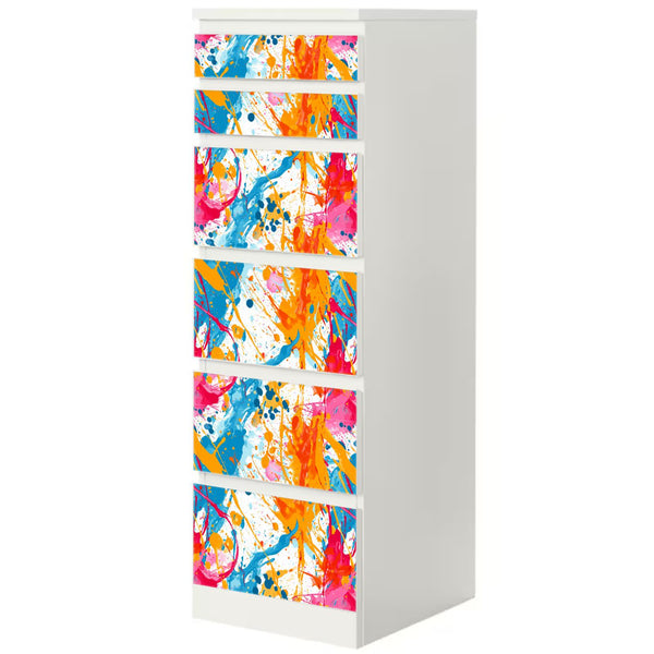 Möbelfolie passend für IKEA Malm Kommode Farbkleckse Splash Schrankfolie - Sunnywall - Individualität trifft Design