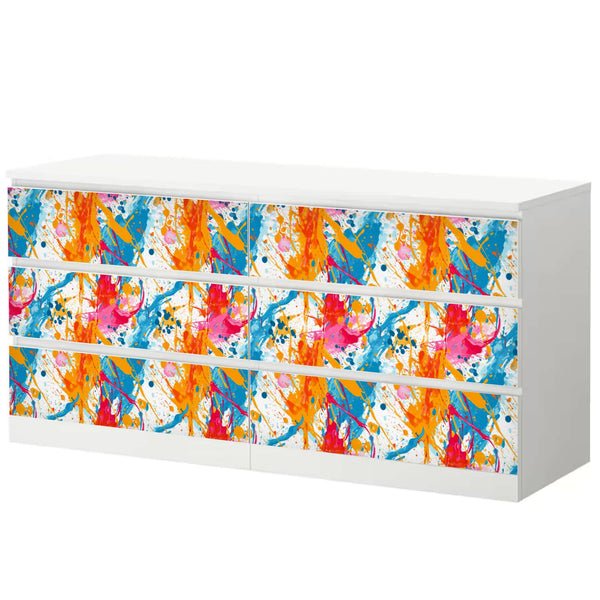 Möbelfolie passend für IKEA Malm Kommode Farbkleckse Splash Schrankfolie - Sunnywall - Individualität trifft Design