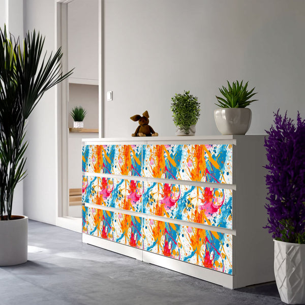 Möbelfolie passend für IKEA Malm Kommode Farbkleckse Splash Schrankfolie - Sunnywall - Individualität trifft Design
