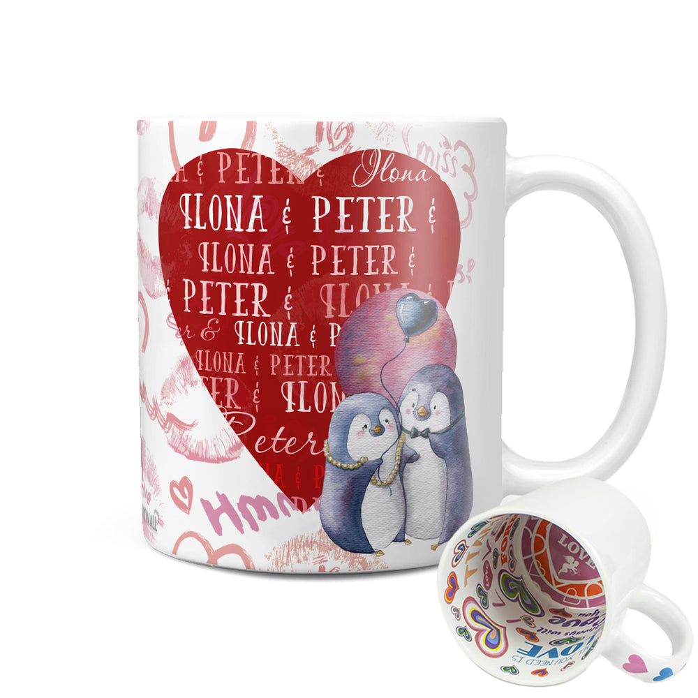 Kaffeetasse Tasse Teetasse für Verliebte mit WUNSCHNAMEN Pinguine - Sunnywall - Individualität trifft Design
