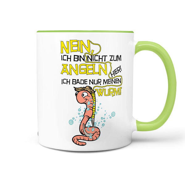 Spruch Tasse Angler Tasse Kaffeetasse - Nicht zum Angeln hier - Ich bade nur meinen Wurm - Sunnywall - Individualität trifft Design