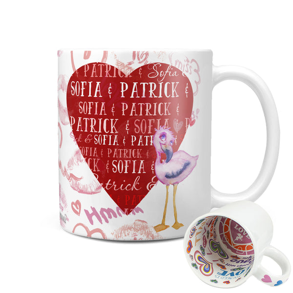 Kaffeetasse Tasse Teetasse für Verliebte mit WUNSCHNAMEN Flamingo - Sunnywall - Individualität trifft Design